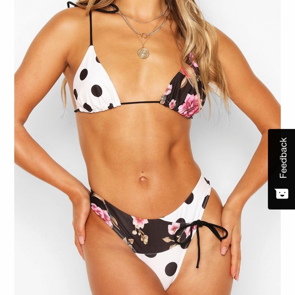 NWT Polka dot and floral tie shoulder bikini set